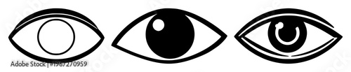 Eye icon set with solid black graphic on white background featuring eye, computer, vision, scanning with technology and design