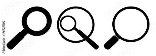 Magnifying glass set with solid black icon against white background featuring recruitment, search, job hunting with graphic and business