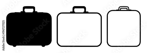 Digital nomad suitcase icon set with solid black icon on white background featuring suitcase, travel, icon with black and nomad