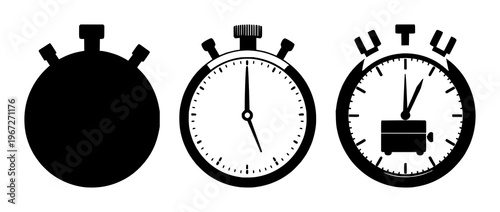 Express delivery stopwatch set with solid black icon on white background featuring stopwatch, express, delivery with traffic light and shipping