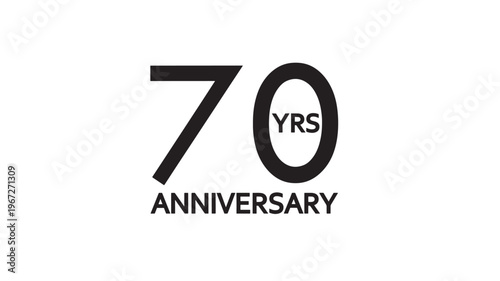 Seventy years anniversary with bold black numerals and 'YRS' text inside the zero. featuring 70, celebration, milestone with jubilee and event