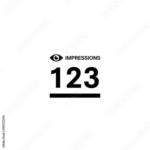 Impressions 123 logo design with eye symbol and underline simple and modern.
