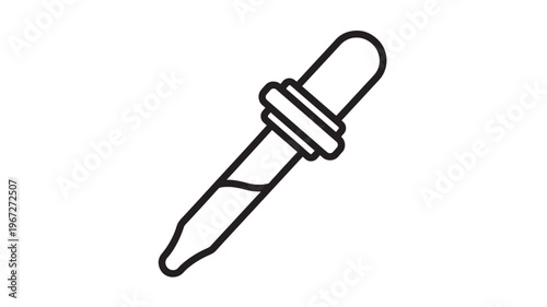 Dropper icon with liquid inside and rubber bulb for precise dispensing of liquids in a laboratory. featuring pipette, science, medical with precision