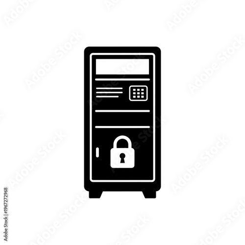 Secure black cabinet with lock and keypad storage for valuables and data protection.