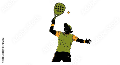 Man playing tennis with racket and ball.