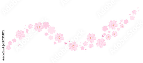 Dynamic vector illustration of sakura flowers swirling in the wind, forming an elegant and flowing panoramic spring floral background