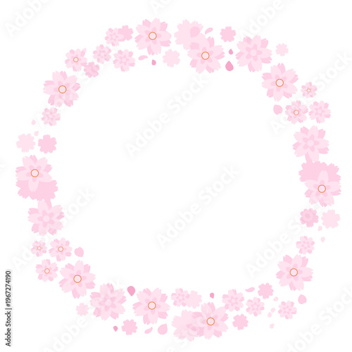 Decorative vector illustration of sakura flowers arranged in a circular frame, ideal as a spring floral design element for invitations and branding