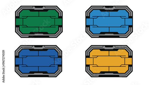 A set of colorful futuristic panel icons in different shades