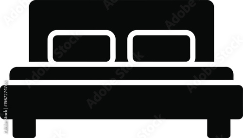 Double bed icon for hotel and bedroom interior design