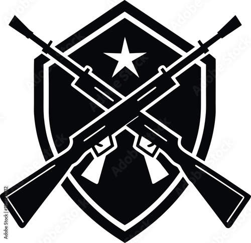 Military badge with crossed rifles silhouette
