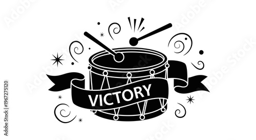 Victory Drum with Banner and Sticks.