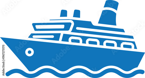 Cruise ship icon in blue color for travel industry