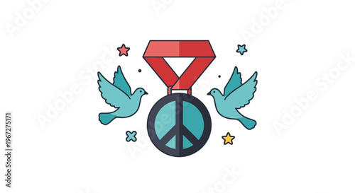 Peace Symbol With Doves and Stars.