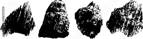 set of black ink brush strokes rough textured paint marks in different shapes and sizes