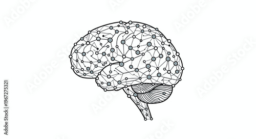Human Brain with Neural Network Connections Illustration.