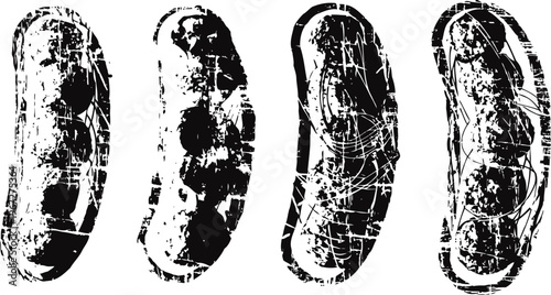 Four raw peanuts in shells with rough textures isolated on white background