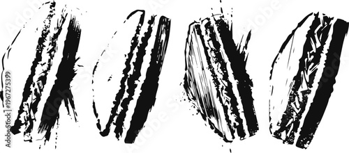 black and white hot dog illustrations with detailed texture and shading, food design elements