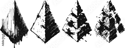 abstract black pyramid sketches geometric shapes with artistic ink textures and shading techniques