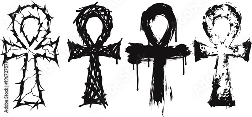 grunge ankh symbols set ancient egyptian cross icons with rough and distressed textures