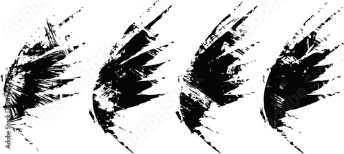 Black paint splatter collection in abstract grunge with dynamic brush stroke shapes