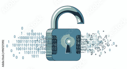 Digital padlock with binary code representing data security.