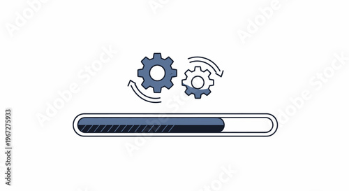 Progress bar with gears indicating system update or processing.