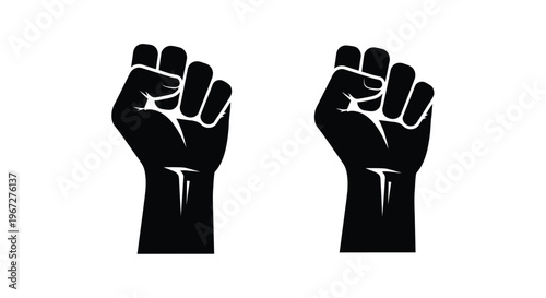 Two raised fists in a powerful stance on transparent background silhouette