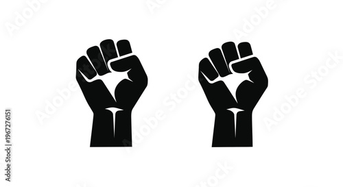 Two raised fists in a powerful pose on transparent background silhouette