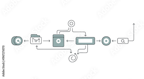 Complex System Diagram Illustrating Data Flow and Interconnected Processes.