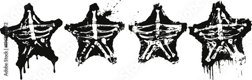 Grunge black star ratings set with dripping paint texture, imperfect hand drawn review symbols