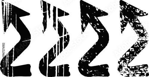 Grunge curved upward arrow icons in various textured styles