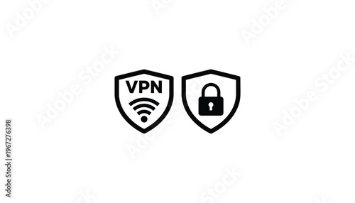 A VPN shield icon set for secure internet connection protection