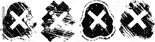 Grunge black crosses set abstract rough textured x marks in irregular shapes