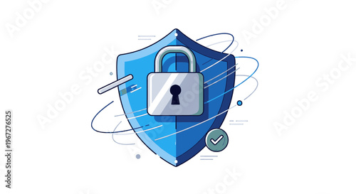 Digital Security Shield with Padlock and Checkmark.