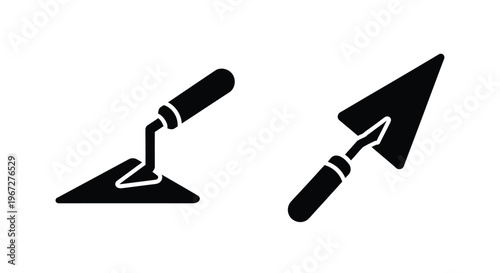 Two black trowels a pointing and bricklaying tool on transparent background silhouette