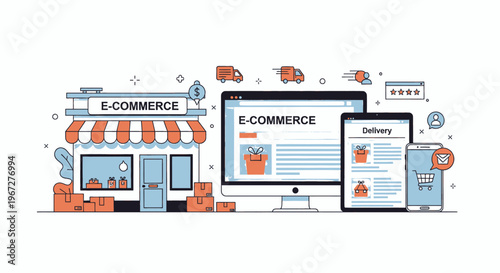 E-commerce store with online shopping on desktop, tablet, and mobile devices.