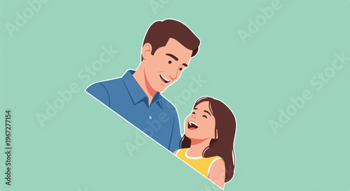 Happy father and daughter laughing together, conveying love, joy, and a strong family bond, isolated on a pastel background.