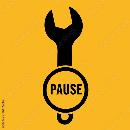 Wrench with pause symbol representing temporary halt or maintenance.