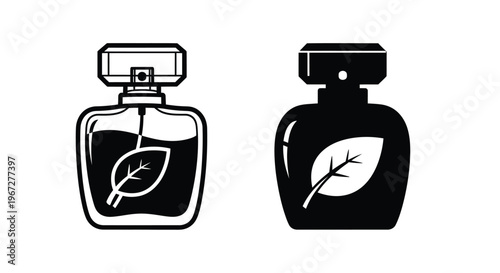 Two perfume bottle designs a sleek aesthetic on transparent background silhouette