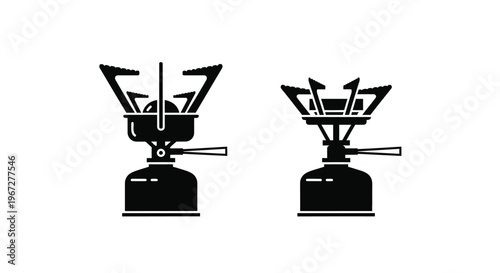 Two black camping stoves in a silhouette on transparent background