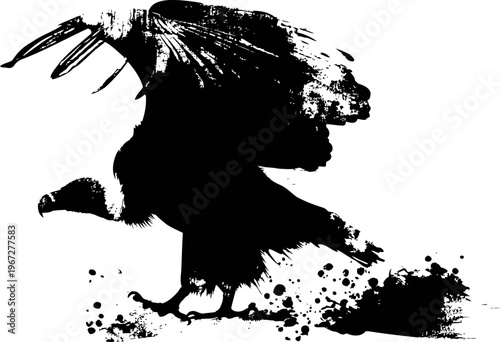 black ink splash eagle flying with spread wings abstract grunge paint blot animal silhouette