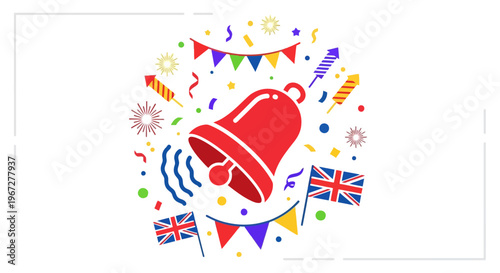 Red Bell with British Flags Celebrating.