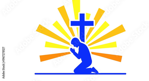 Man Kneeling in Prayer with Cross.
