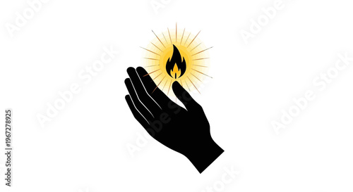 Hand holding a flame icon symbol.