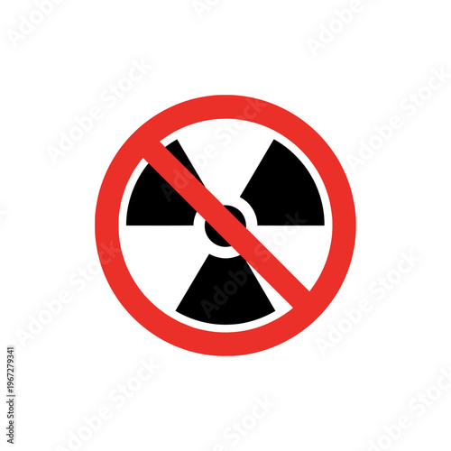 Radiation Warning Symbol with Red Prohibition Sign, No Nuclear Energy Concept