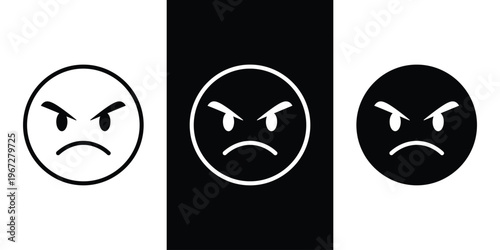 A set of angry face emojis in different colors and backgrounds