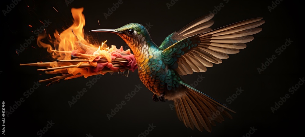 Fototapeta premium humming bird shaped matchstick carving,generative AI