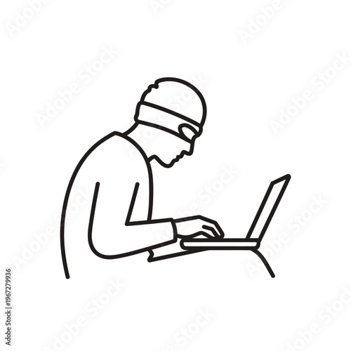 Hacker Typing on Laptop Computer - Outline Icon Illustration