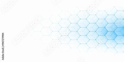 An abstract 3D blue geometric hexagon pattern creates a futuristic digital backdrop for science and technology business designs with a sleek honeycomb structure