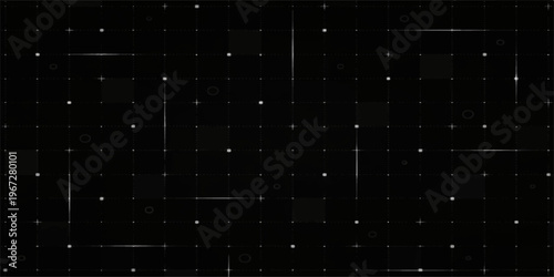 A futuristic digital background featuring a starry night sky composed of glowing blue and green network lines and data matrix patterns in a sleek vector illustration design